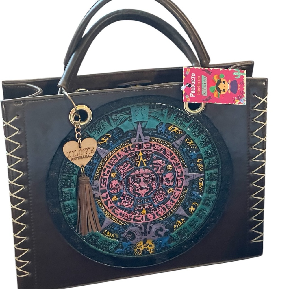 Aztec Vegan handbag, embroidered handbag, crafted in Mexico, floral handbag
